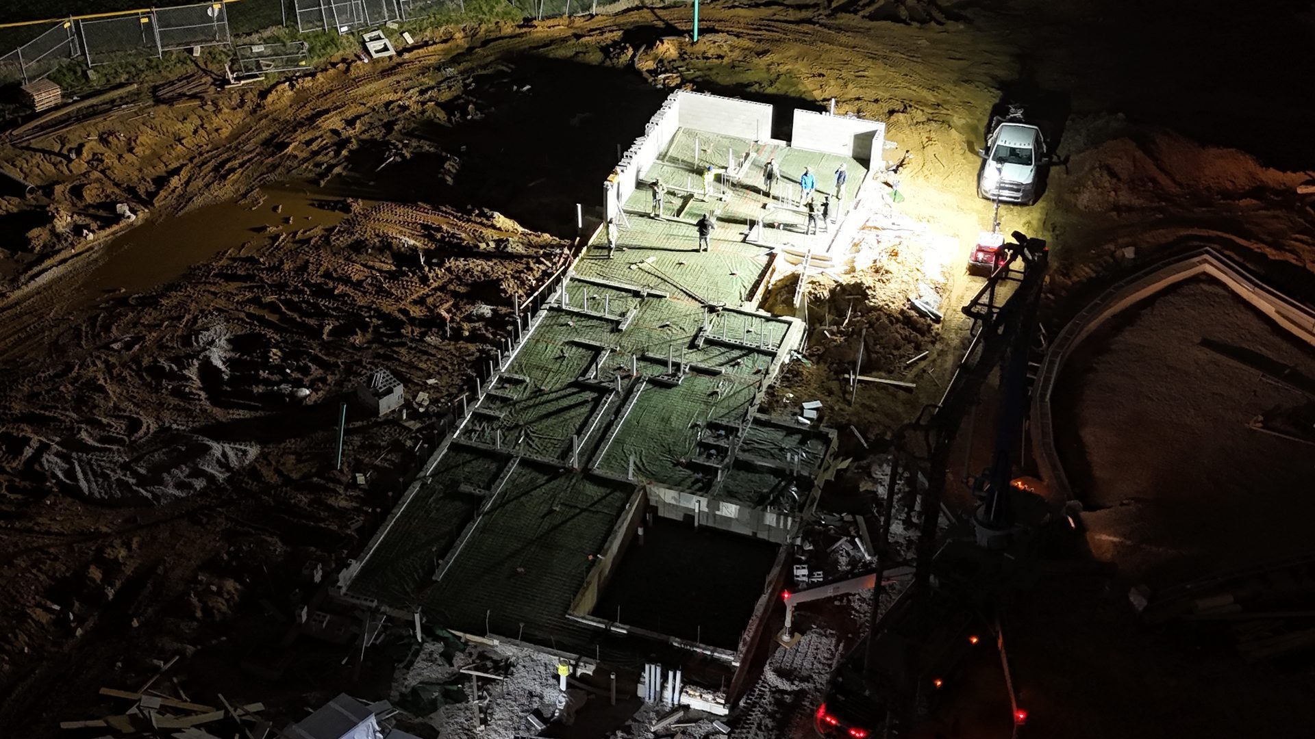 Night concrete pour at the Camp Taylor pool shell